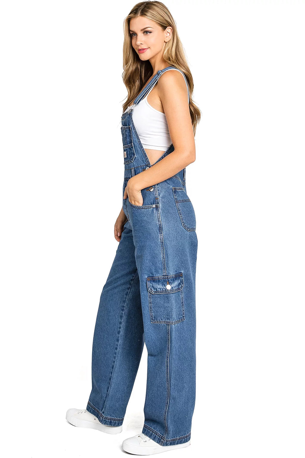 Medium Denim Cargo Utility Jean Overalls G10229