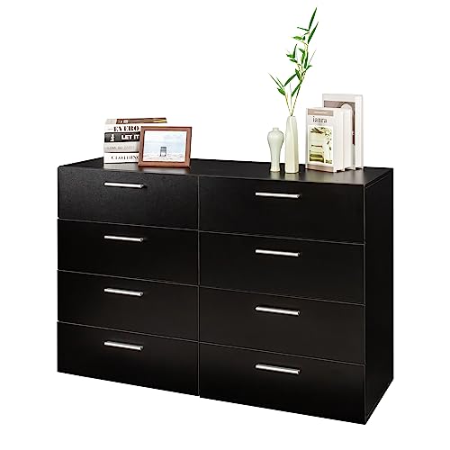 8 Drawer Black Wooden Double Dresser D711