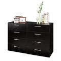 8 Drawer Black Wooden Double Dresser D711