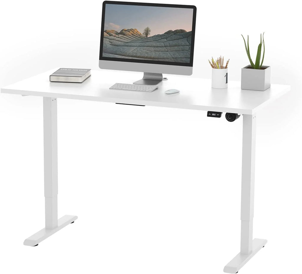 Electric Height Adjustable Desk with White Frame and White Top H659