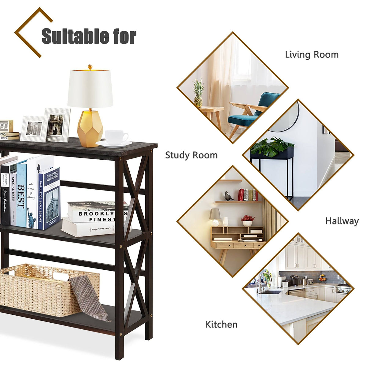 3-Tier Wooden Open Shelf Bookcase L742