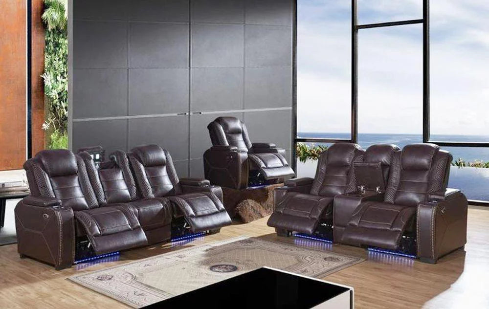 Brown Leather Power Reclining Sofa M5397