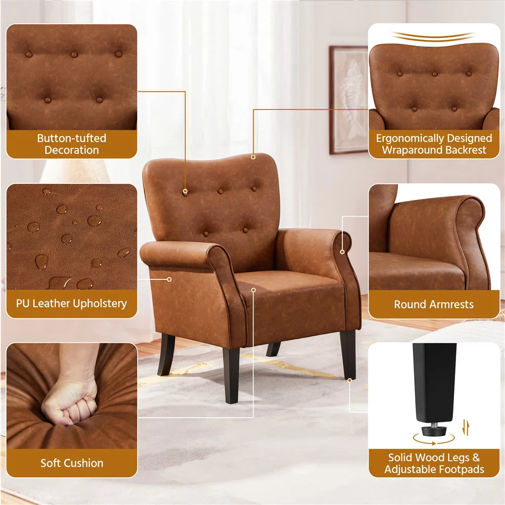 Set of 2 Brown Faux Leather Accent Chair R373