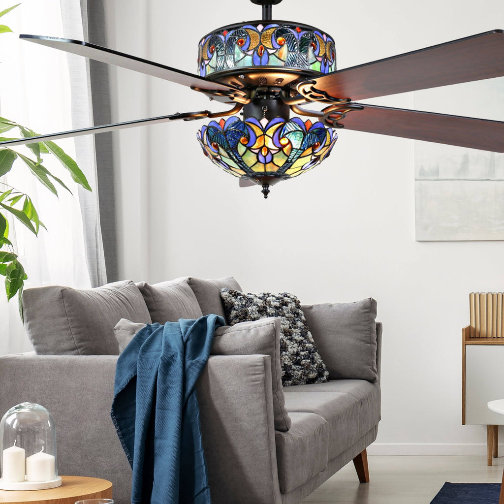 Blue Stained Glass Ceiling Fan Z46797