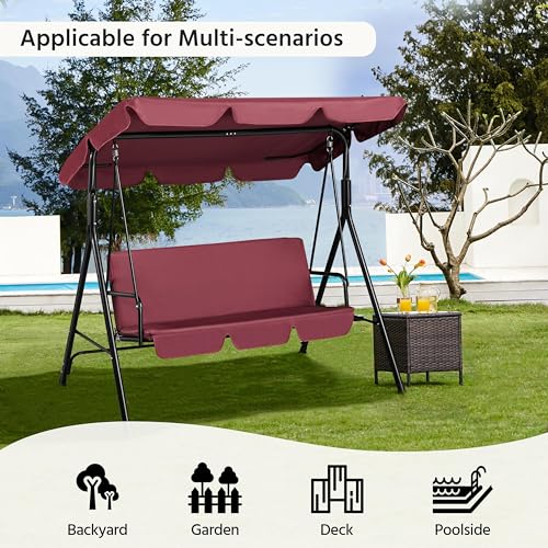 3-Seat Outdoor Swing Chair with Adjustable Canopy & Removable Cushion U7078