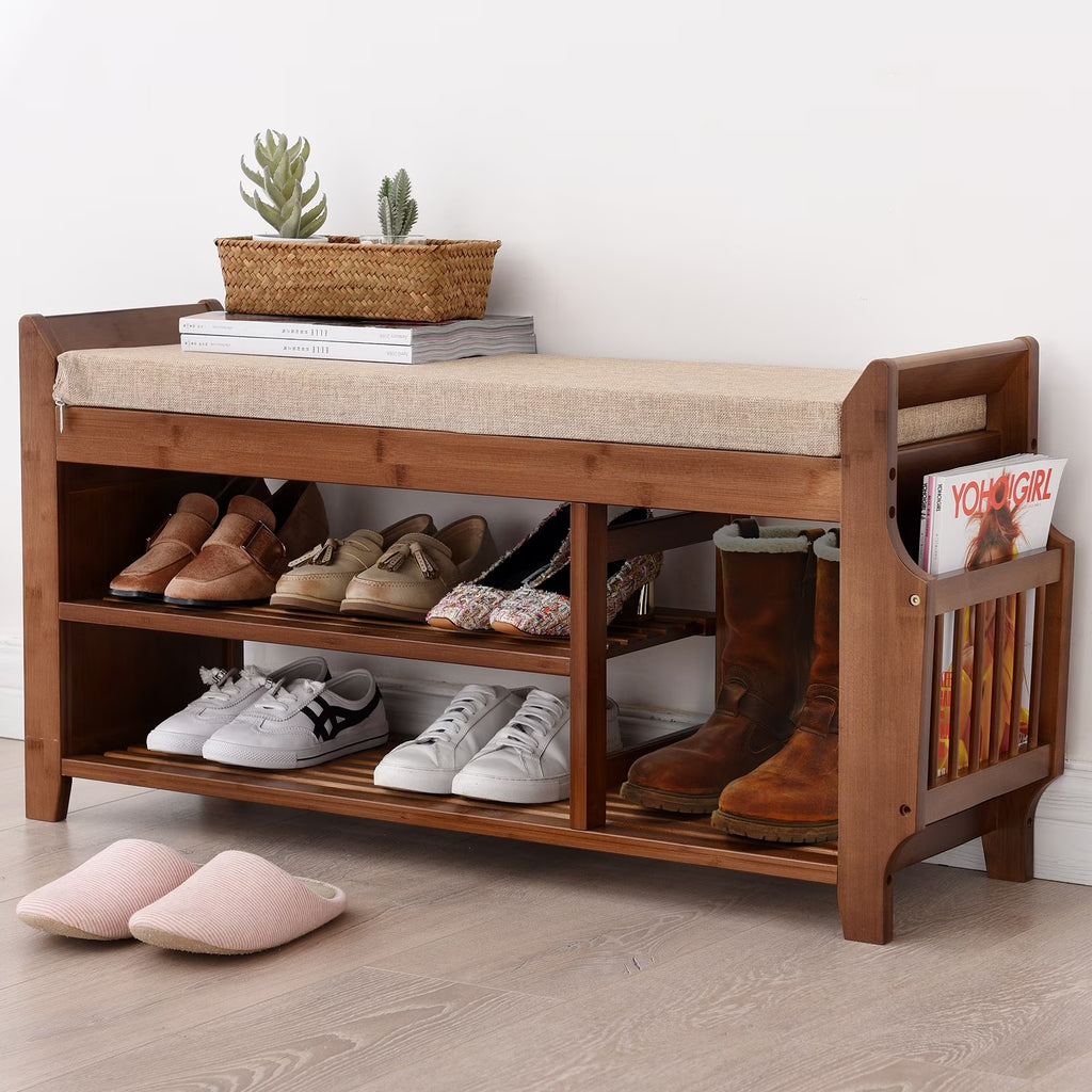 Shoe Storage Bench with Storage Basket and Side Drawer J600