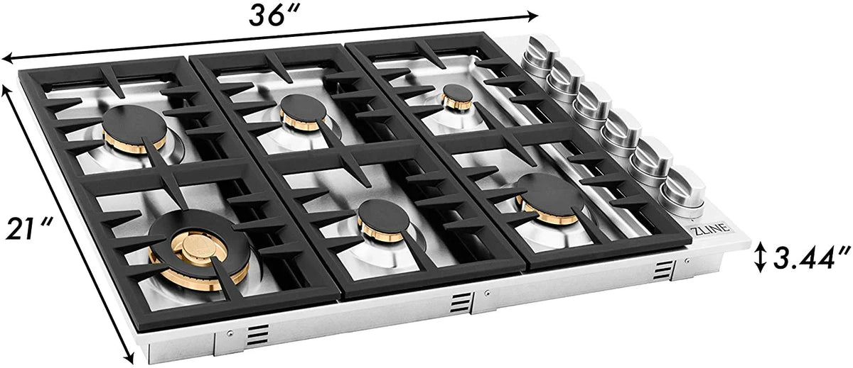 36 in. Dropin Cooktop with 6 Gas Brass Burners B6655
