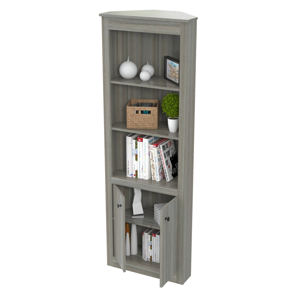 Smoked Oak Corner Bookcase V97133