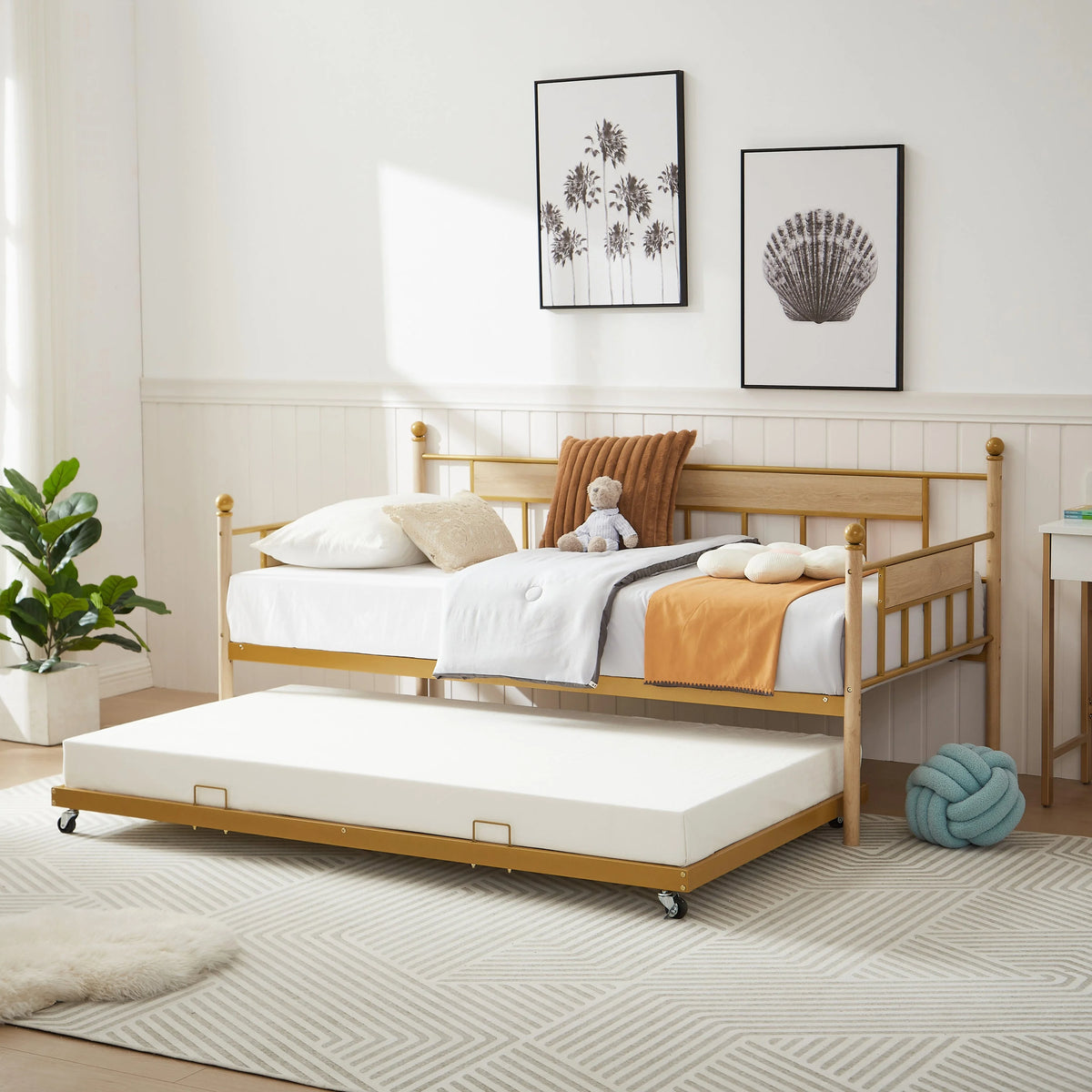 Twin Size Metal Frame Daybed with Trundle K1070