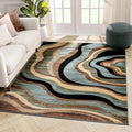 Blue Brown Geometric Area Rug 8x10 I962544