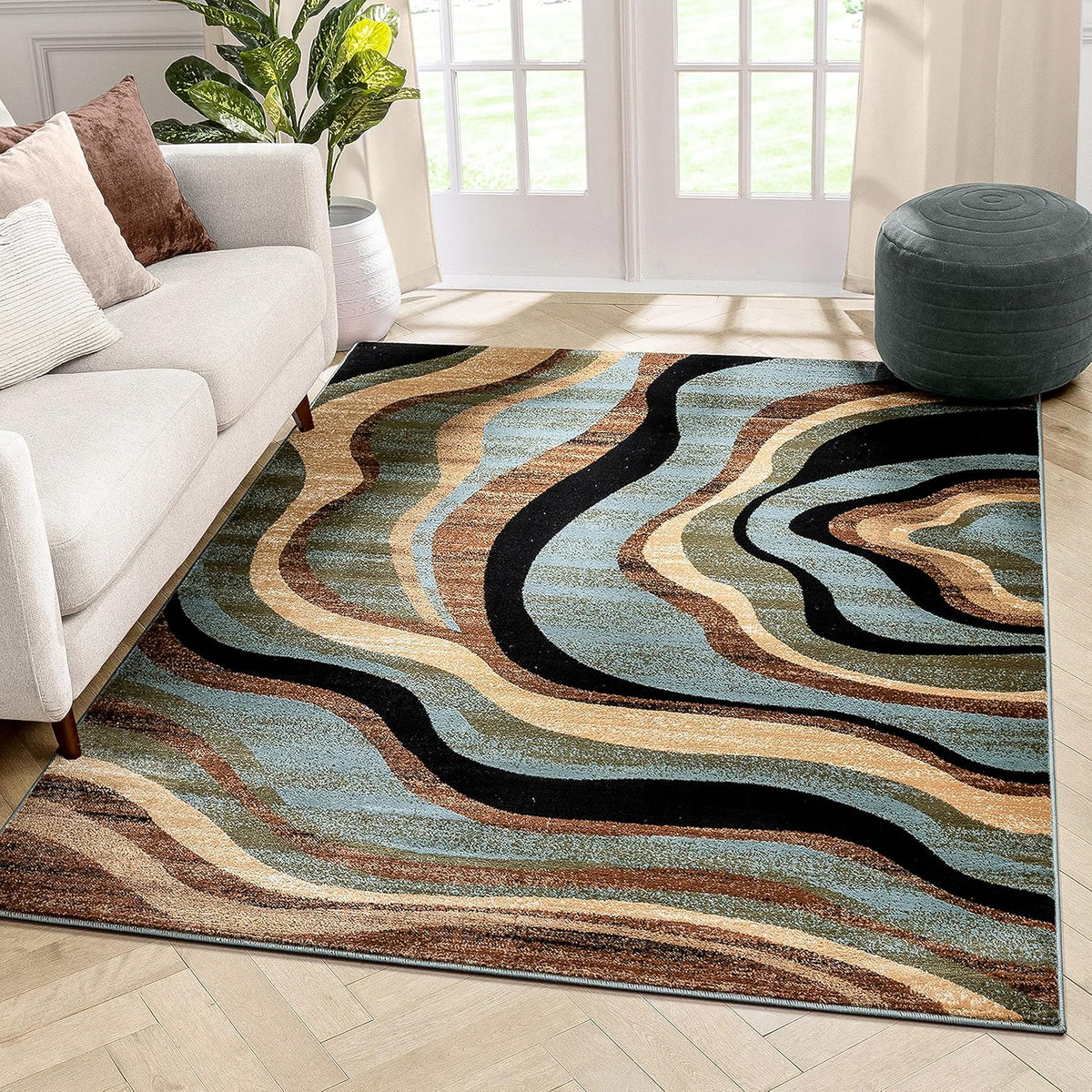 Blue Brown Geometric Area Rug 8x10 I962544