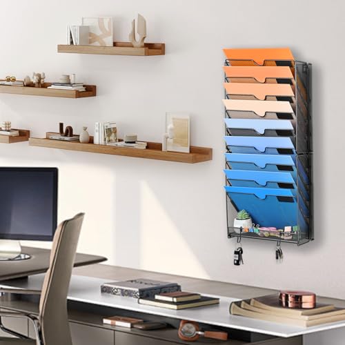 Black 10 Pockets Mesh Wall File Organizer F487