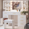 White Makeup Vanity Desk with Mirror & Lights and 5 Drawers E581653