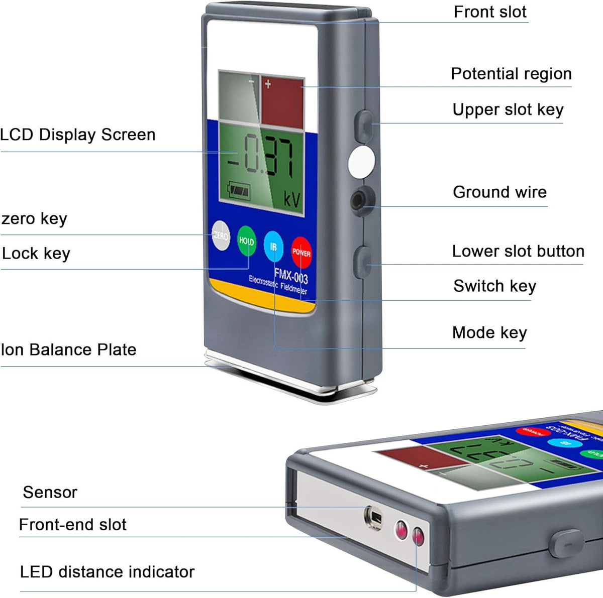 Handheld Digital Electrostatic Field Meter Tester 0~20KV Portable Ion Balance Tester 0~200V C136