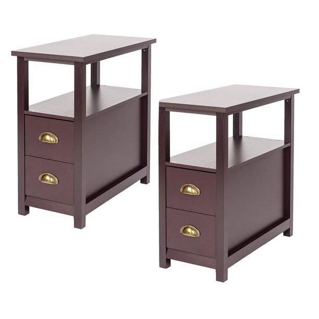 Set of 2 Wood End Table with 2 Drawers D54234