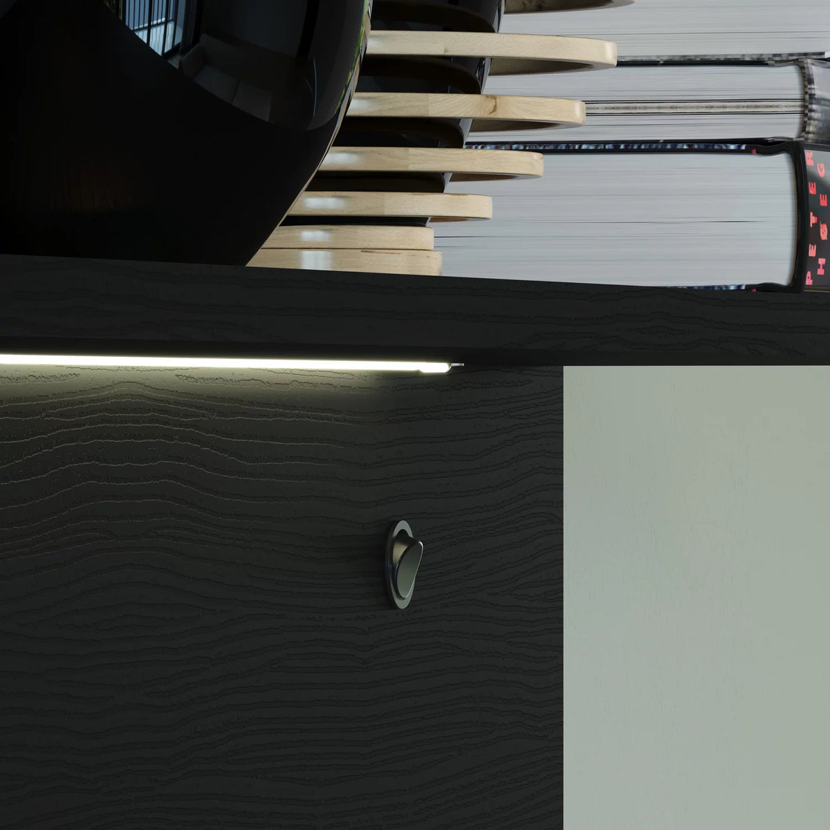 70" Black Floating TV Stand with LED Lights and Drawers C6324