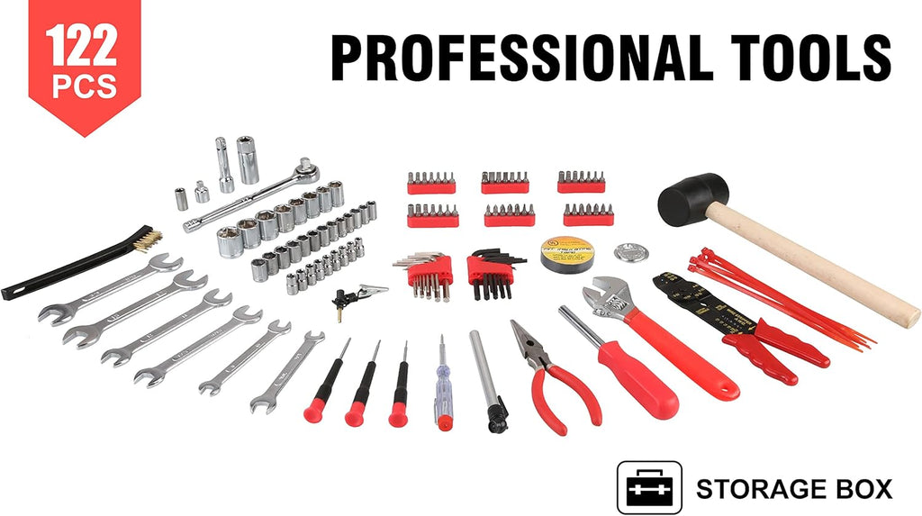 122-Piece General Household Hand Tool Set with Solid Carrying Tool Box V97612