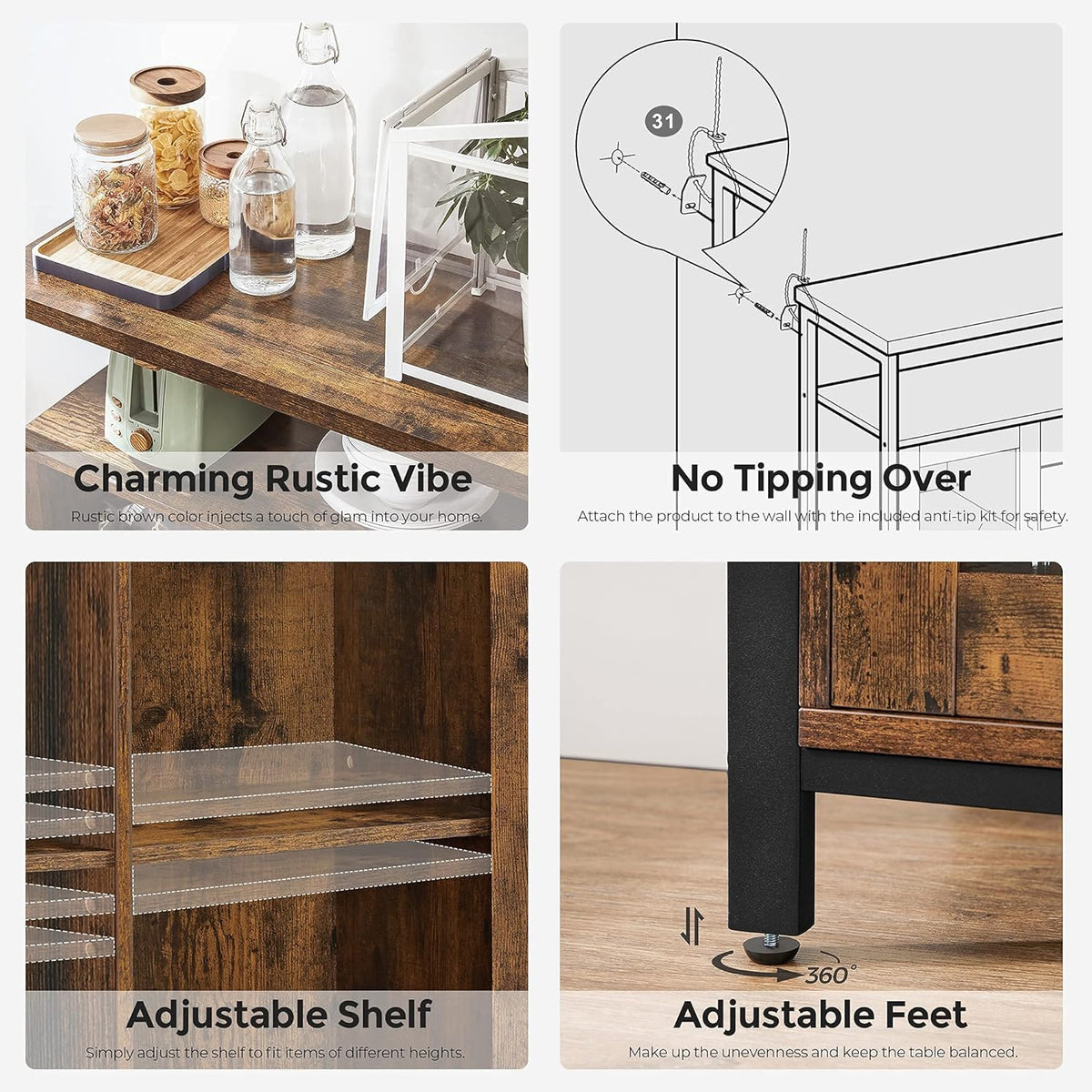 Rustic Brown and Black Buffet Cabinet with Glass Doors D755988