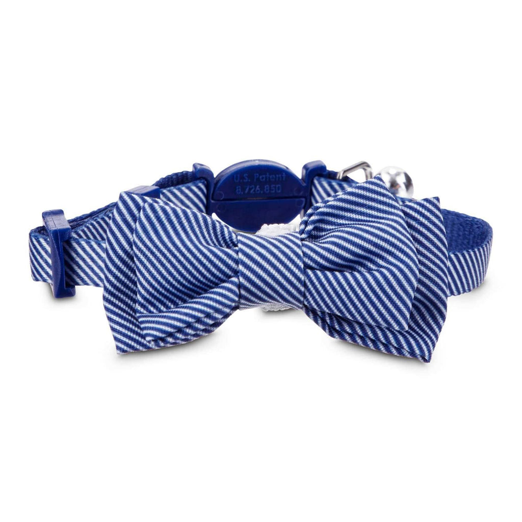 Blue Seersucker Breakaway Bowtie Kitten Collar Q690