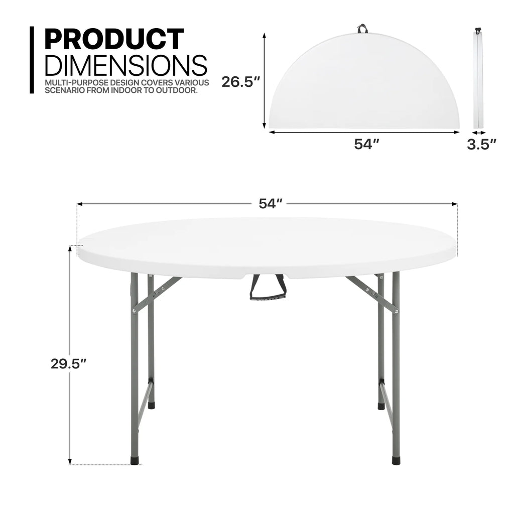 11 Pieces 4.5 Ft White Round Foldable Plastic Table and Chair Set Y276089