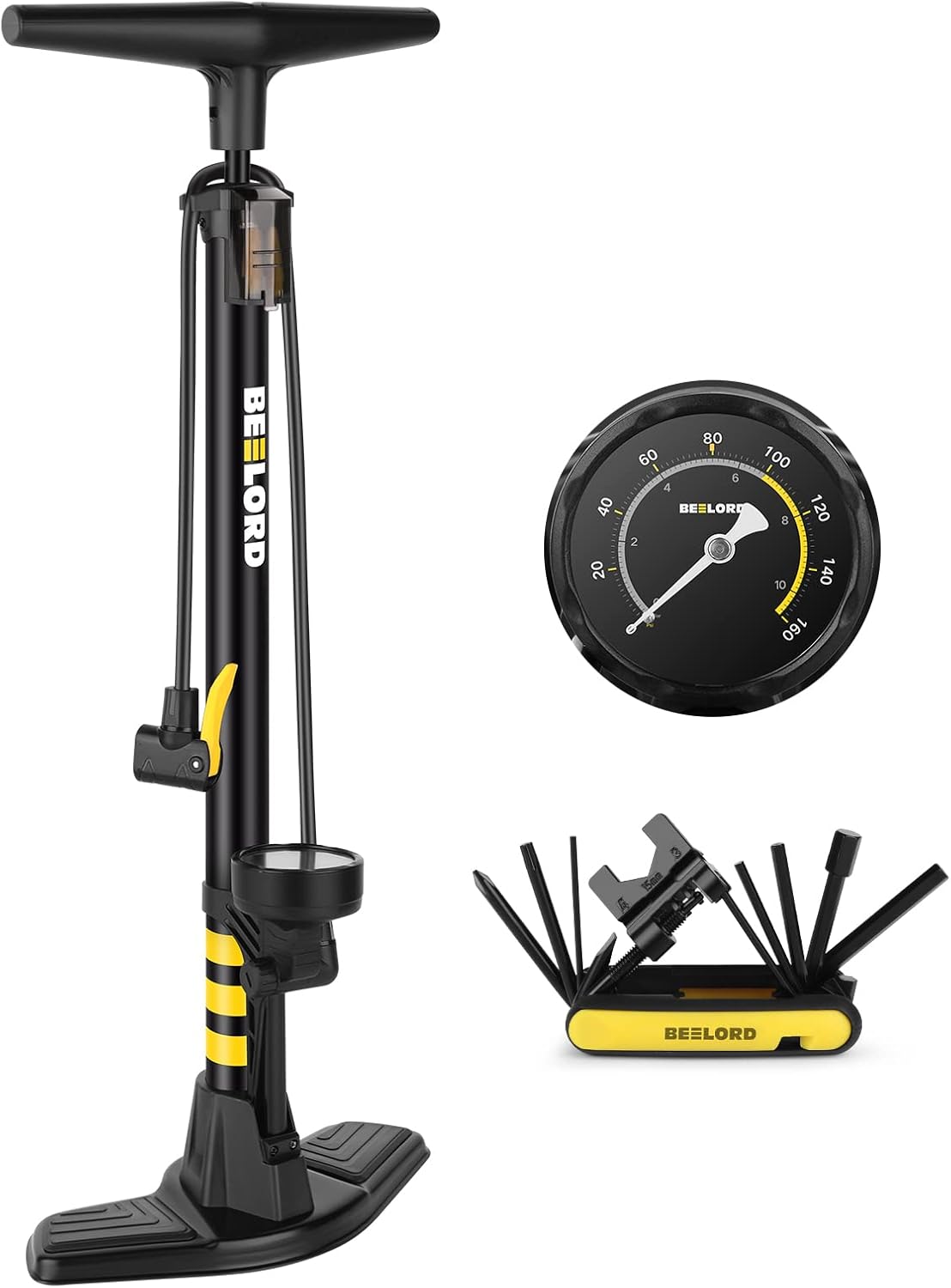 Aluminum Floor Bike Pump with Gauge, 160PSI, Twin Valve Head, Pack of 2 Q491