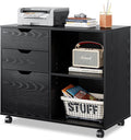 3-Drawer Wood File Cabinet with Open Storage Shelves, Rustic Brown N140316
