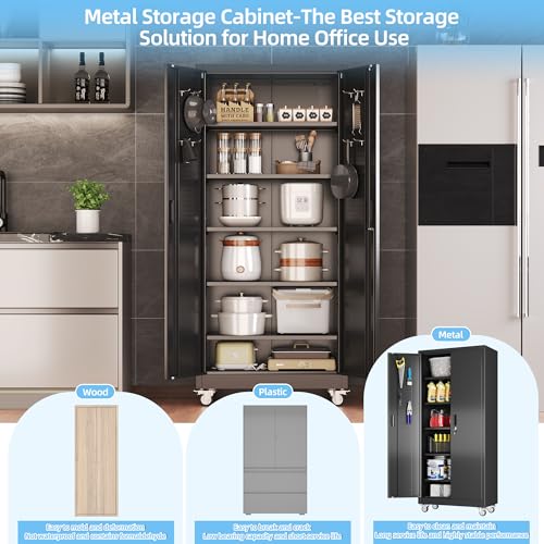 73''H White Metal Storage Cabinet with Wheels and Pegboards C90960