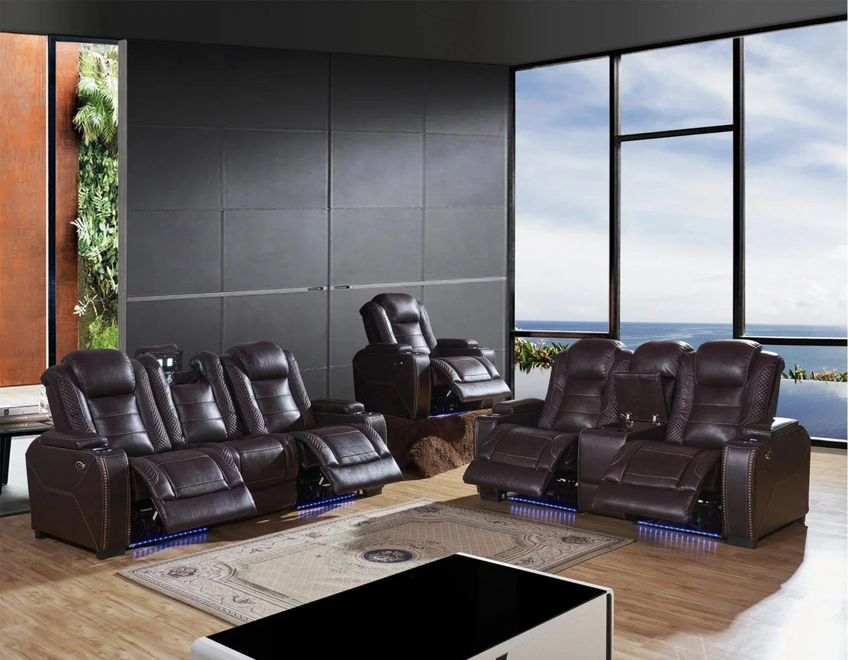 Brown Leather Power Reclining Sofa M5397