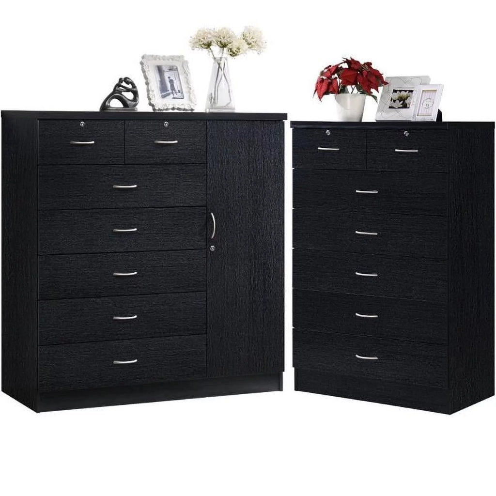 7 Drawer Wood Chest Set with Locks in Black K823142