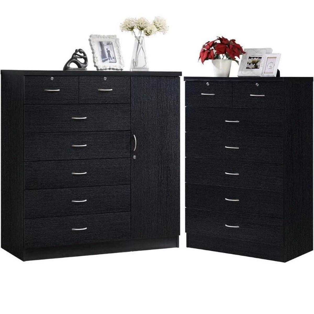 7 Drawer Wood Chest Set with Locks in Black K823142