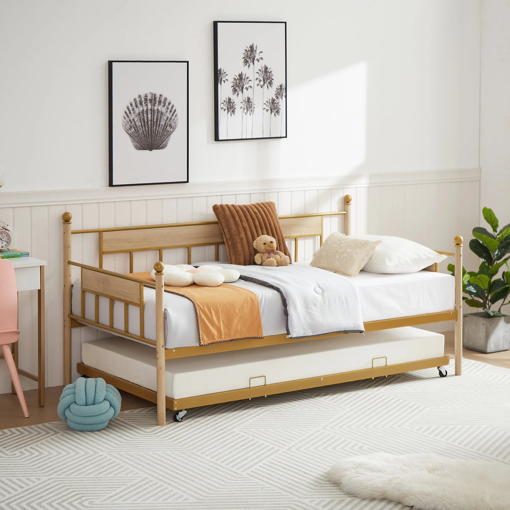 Twin Size Metal Frame Daybed with Trundle K1070