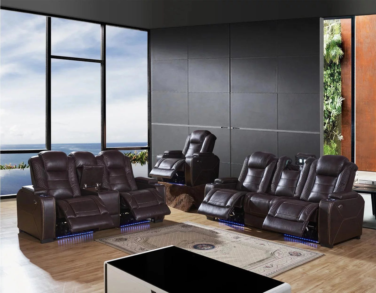 Brown Leather Power Reclining Sofa M5397