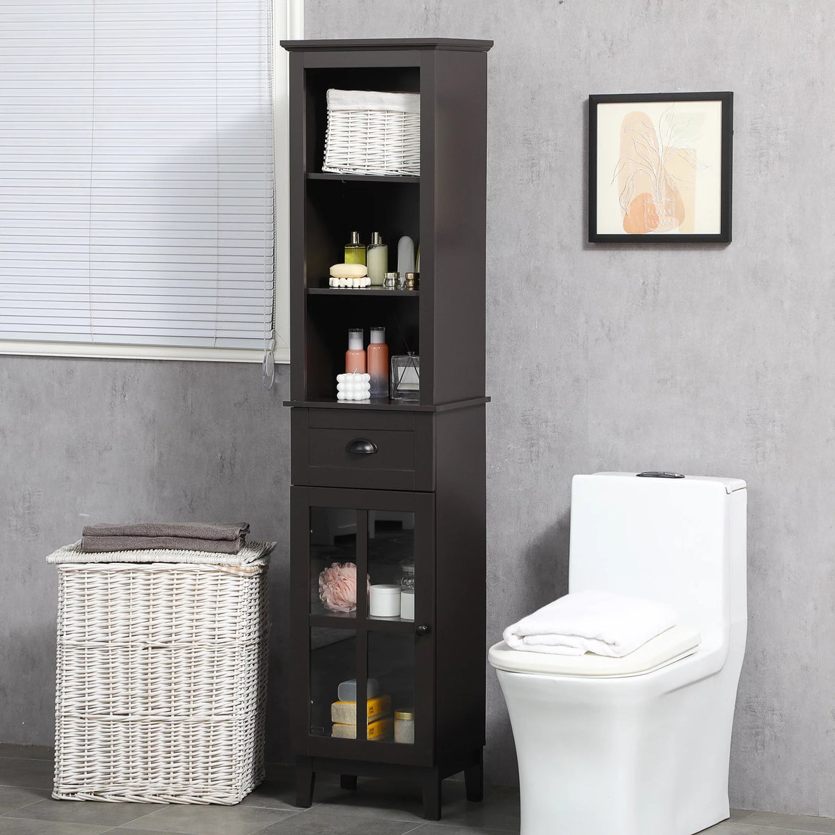 Slim Bathroom Storage Cabinet with Door & Shelves X46331