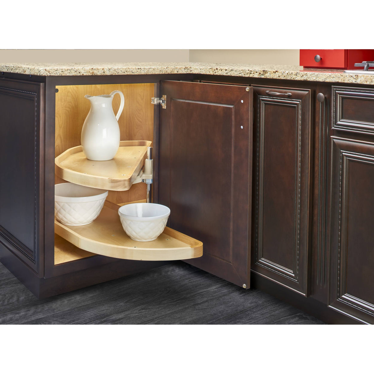 35x22 Natural Wood 2 Shelf Half-Moon Lazy Susan N129