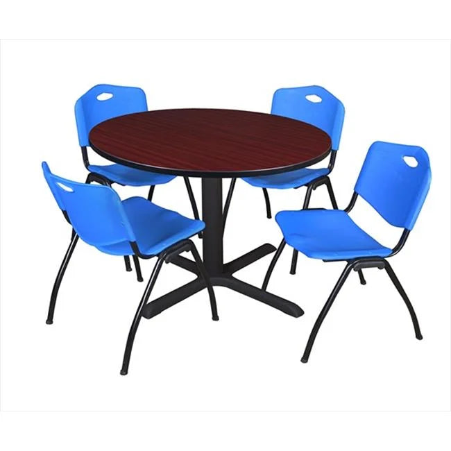 48 In. Round Laminate Table with 4 Blue Stack Chairs P698018