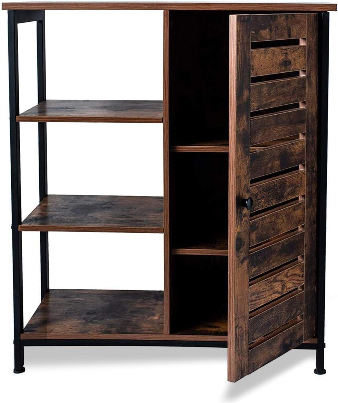 Rustic Brown Bathroom Storage Cabinet with 3 Open Shelves and Closed Compartments W966