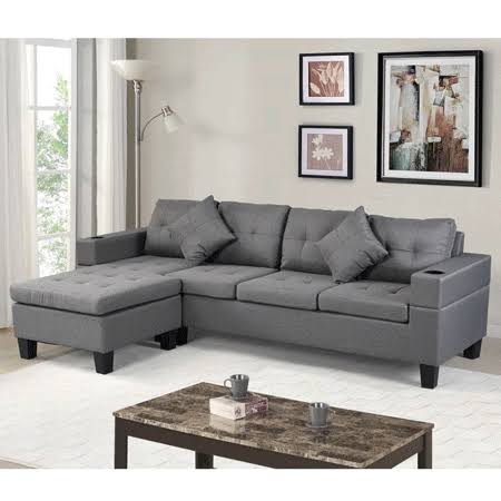 Grey Reversible L-Shape Sectional Sofa Couch I307945