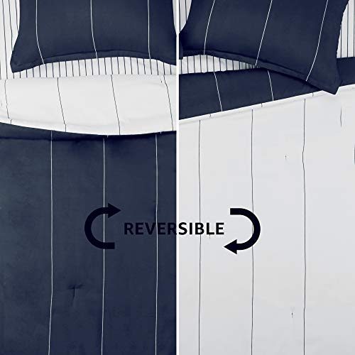 7-Piece Reversible Microfiber Bed-in-a-Bag, Full/Queen, Navy Stripe J218