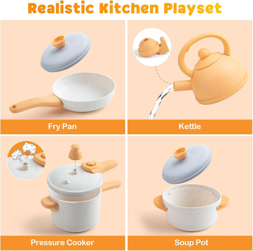 44PCS Kids Kitchen Playset Cookware Toys with Play Pots and Pans, Gas Stove with Sound & Light, Cooking Utensils W605158