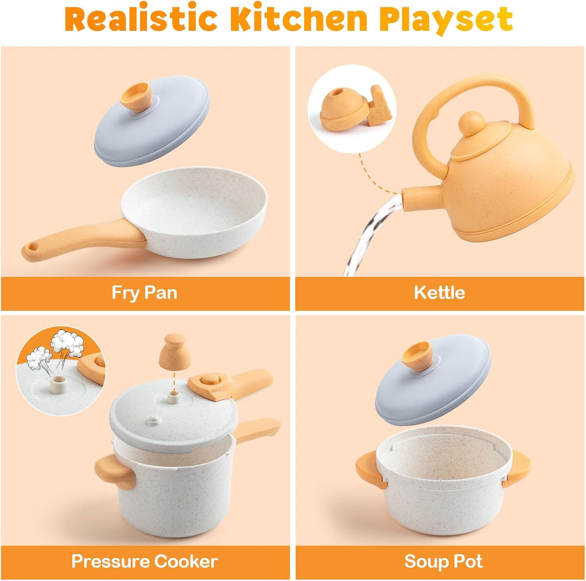 44PCS Kids Kitchen Playset Cookware Toys with Play Pots and Pans, Gas Stove with Sound & Light, Cooking Utensils W605158