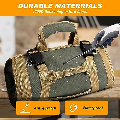 Green Heavy Duty Roll Up Tool Bag with Detachable Pouches C78236
