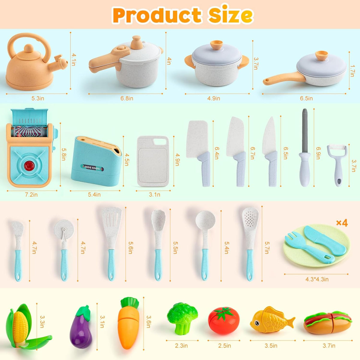 44PCS Kids Kitchen Playset Cookware Toys with Play Pots and Pans, Gas Stove with Sound & Light, Cooking Utensils W605158