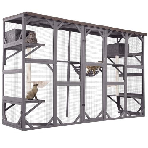 Outdoor Wooden Cat Enclosure with Scratching Posts Z331