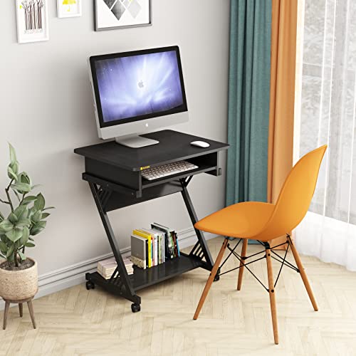 Brown Rolling Computer Desk with Keyboard Tray D416051