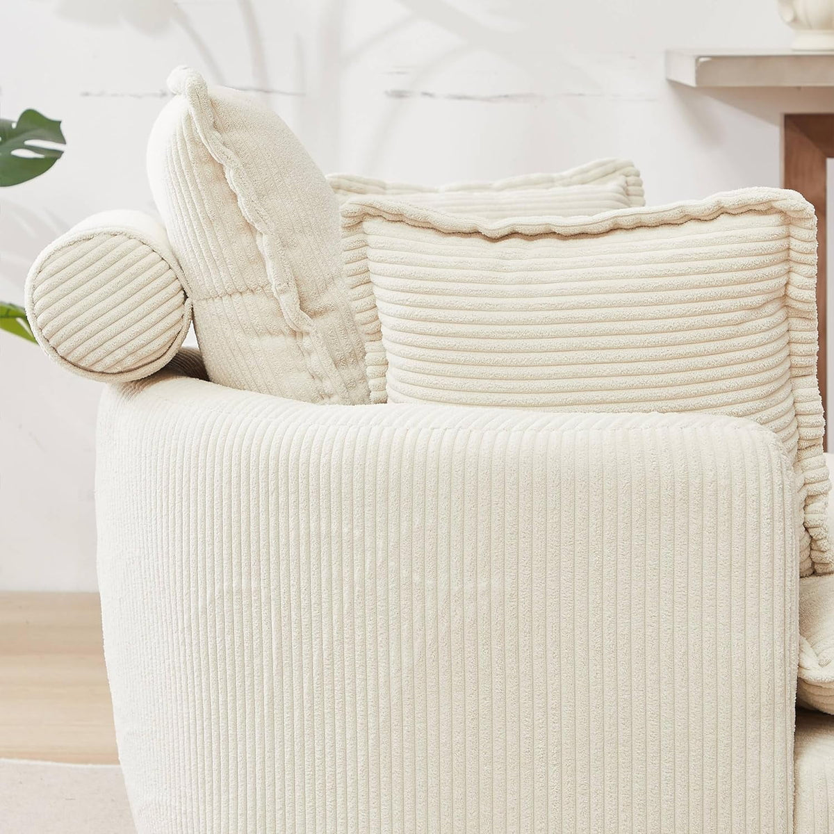 Beige Corduroy Tufted Swivel Accent Chair with Ottoman Q837