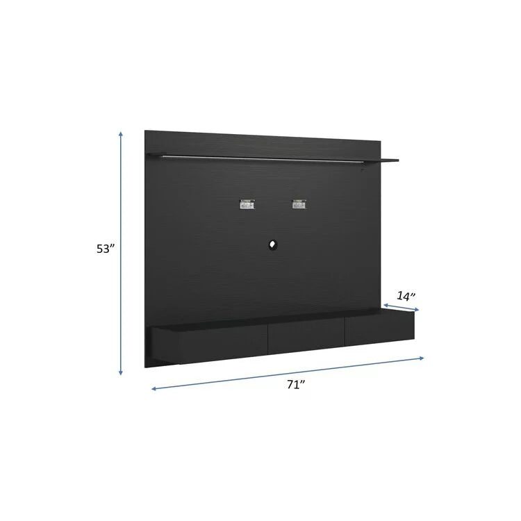 70" Black Floating TV Stand with LED Lights and Drawers C6324