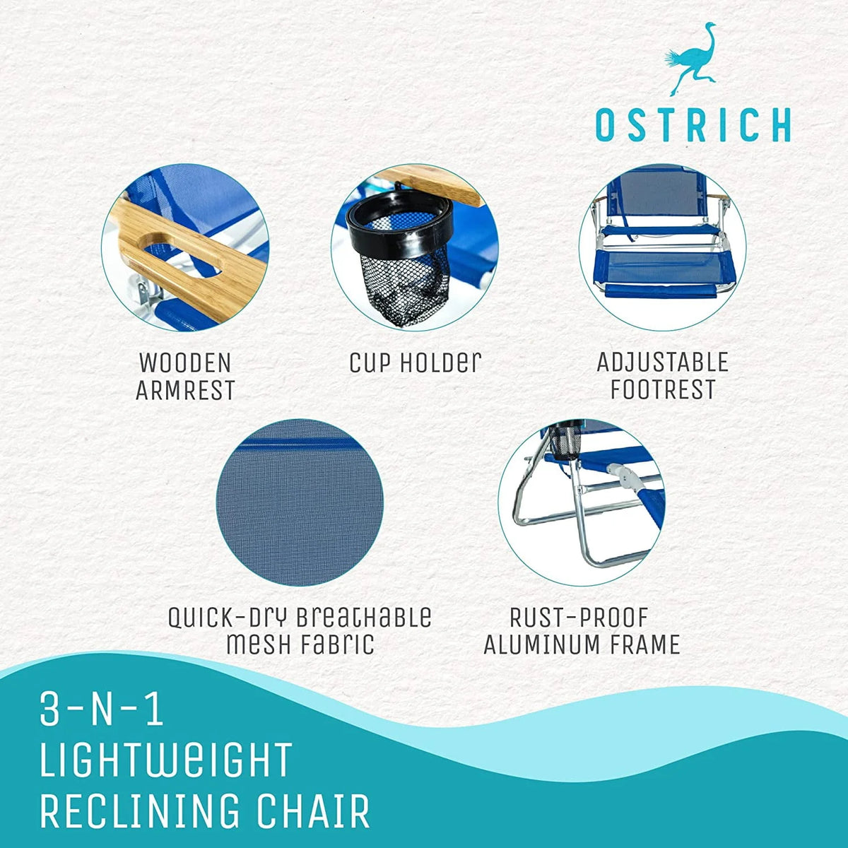Lightweight Outdoor Beach Lounge Chair with Footrest W39812