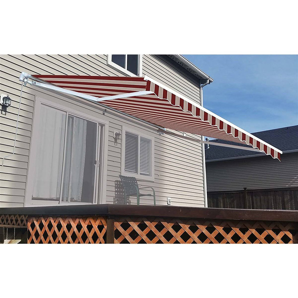 Retractable Motorized Patio Awning, 20 x 10, Multi Stripe Red L99724