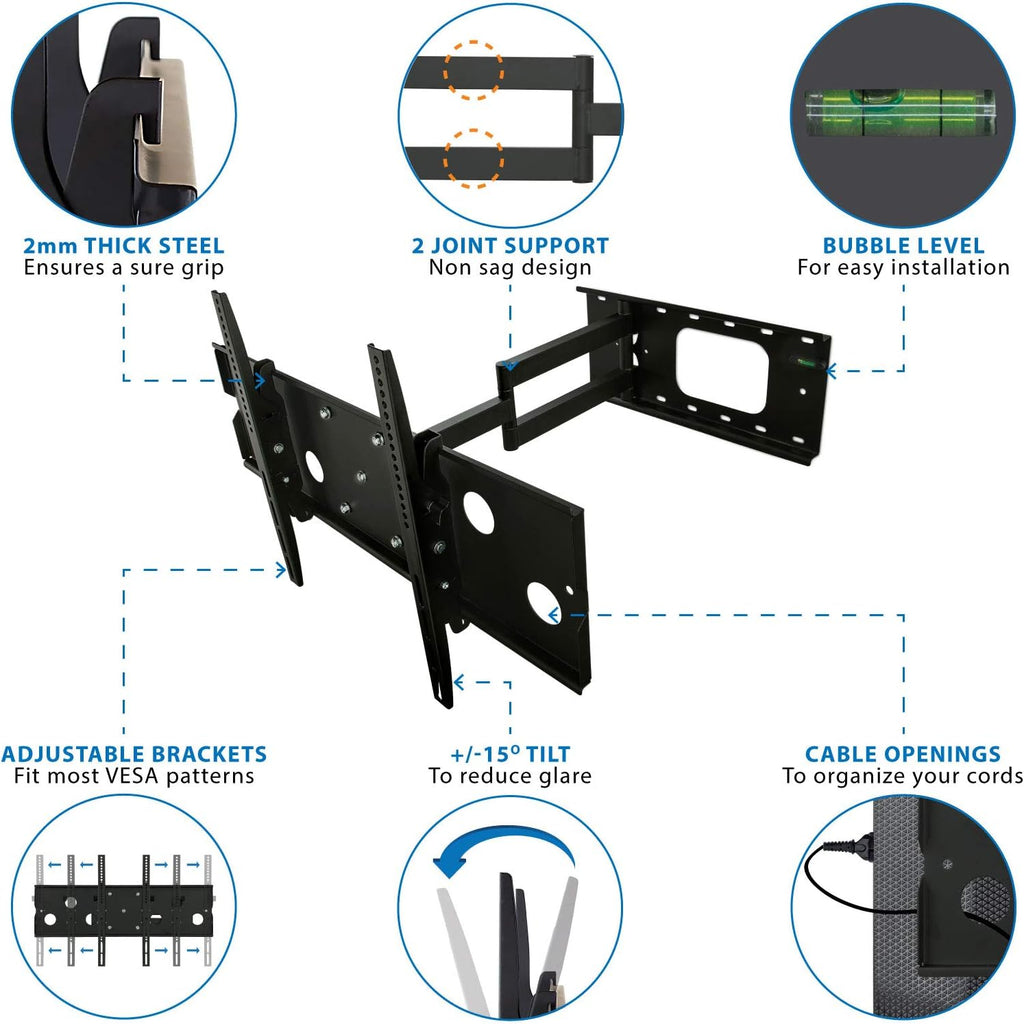 Full Motion TV Mount for 32-60 Flat Screens Black F123