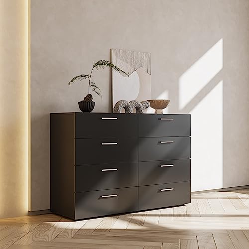 8 Drawer Black Wooden Double Dresser D711